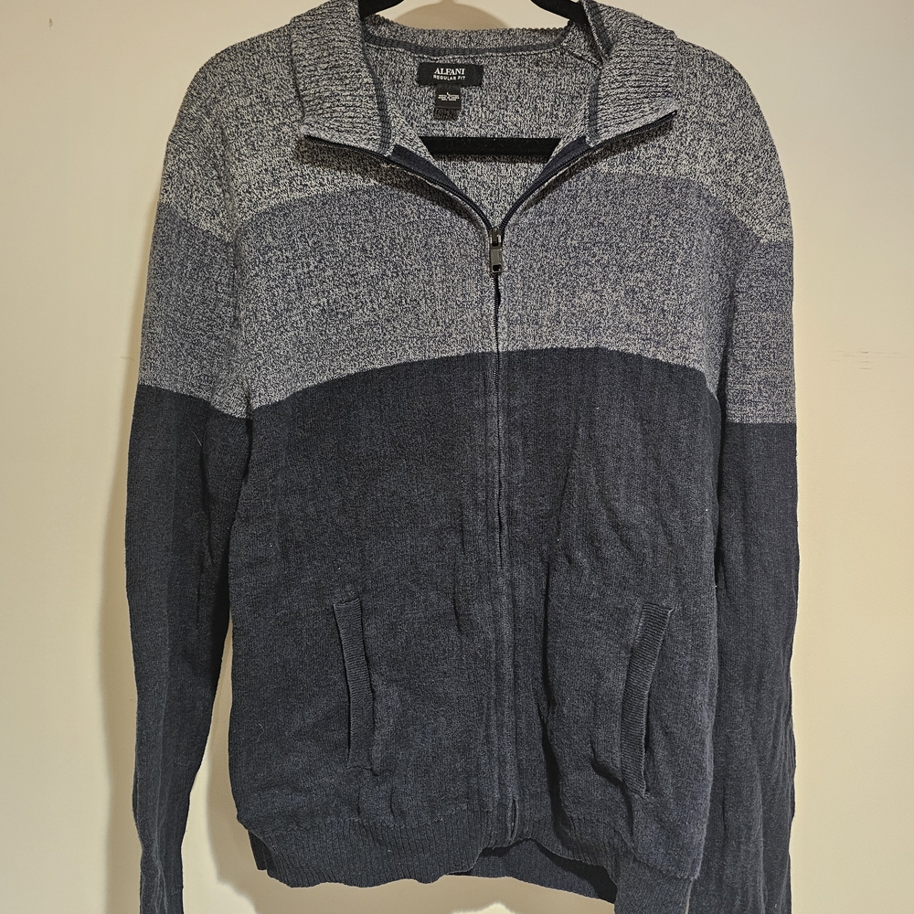 Alfani Men's Two-Tone Zip-Up Sweater Jacket - Light Gray & Charcoal